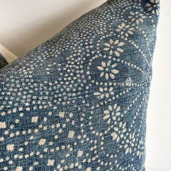 Vintage Custom Made Batik Blue Accent Pillow with Down Feather Insert