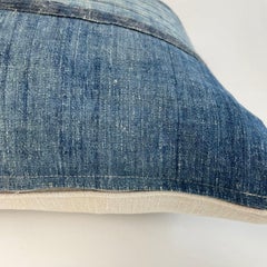 Vintage Custom Made Batik Blue Accent Pillow with Down Feather Insert