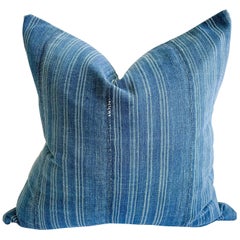 Vintage Custom Made Batik Blue Accent Pillow with Down Feather Insert