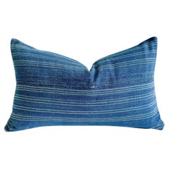 Vintage Custom Made Batik Blue Accent Pillow with Down Feather Insert