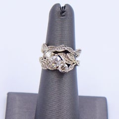 Vintage Custom Made Double Ring 1.2 Ct 3 Diamonds 14K White Gold size 5.5