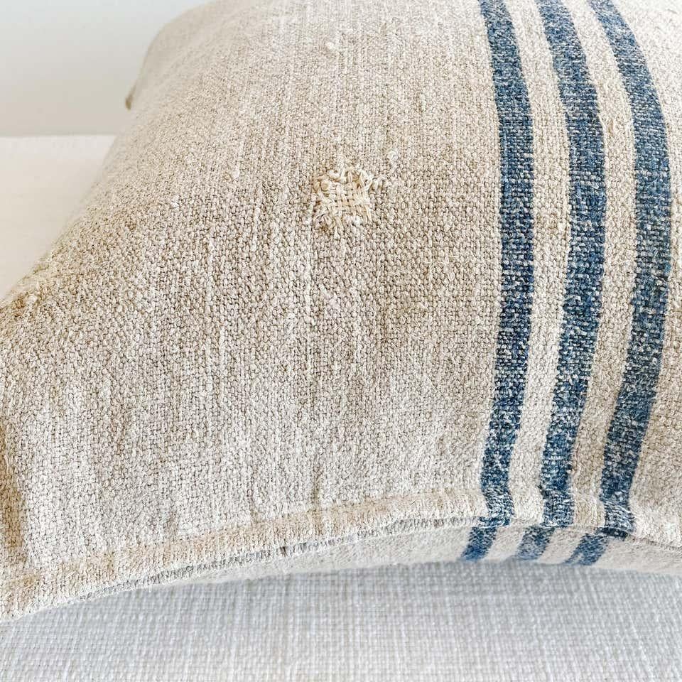 20th Century Vintage Custom Made European Grainsack Pillow with Down Feather Insert For Sale