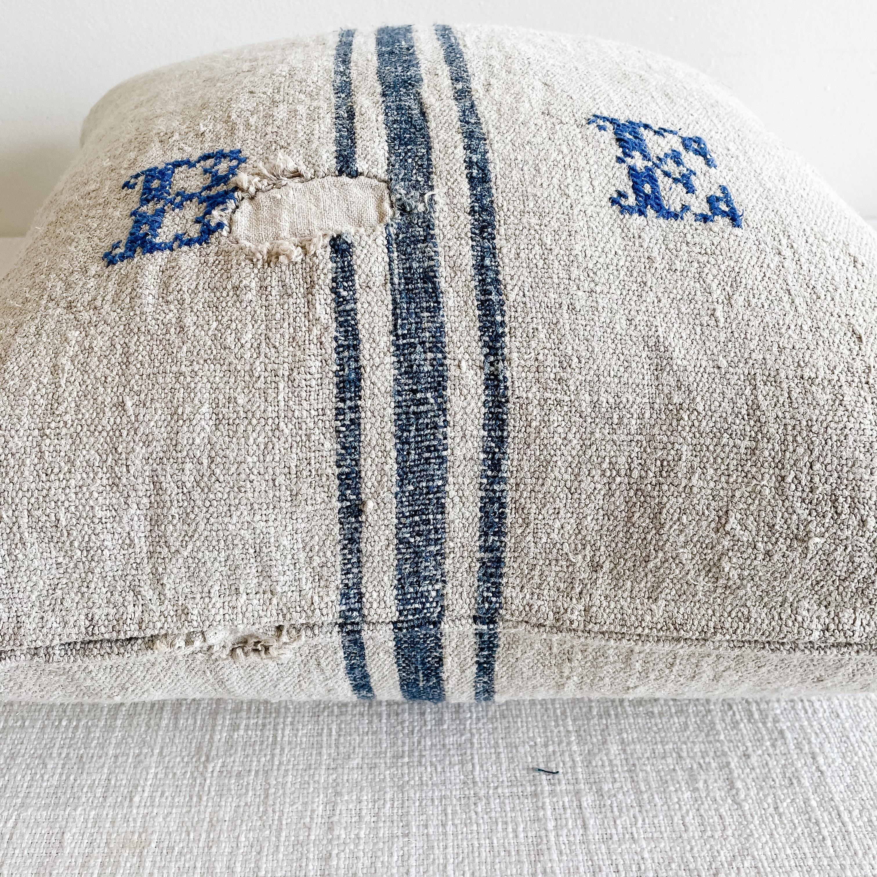 Linen Vintage Custom Made European Grainsack Pillow with Down Feather Insert