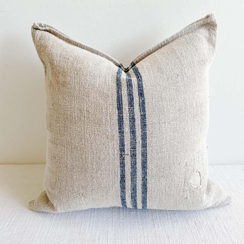 Linen Vintage Custom Made European Grainsack Pillow with Down Feather Insert For Sale
