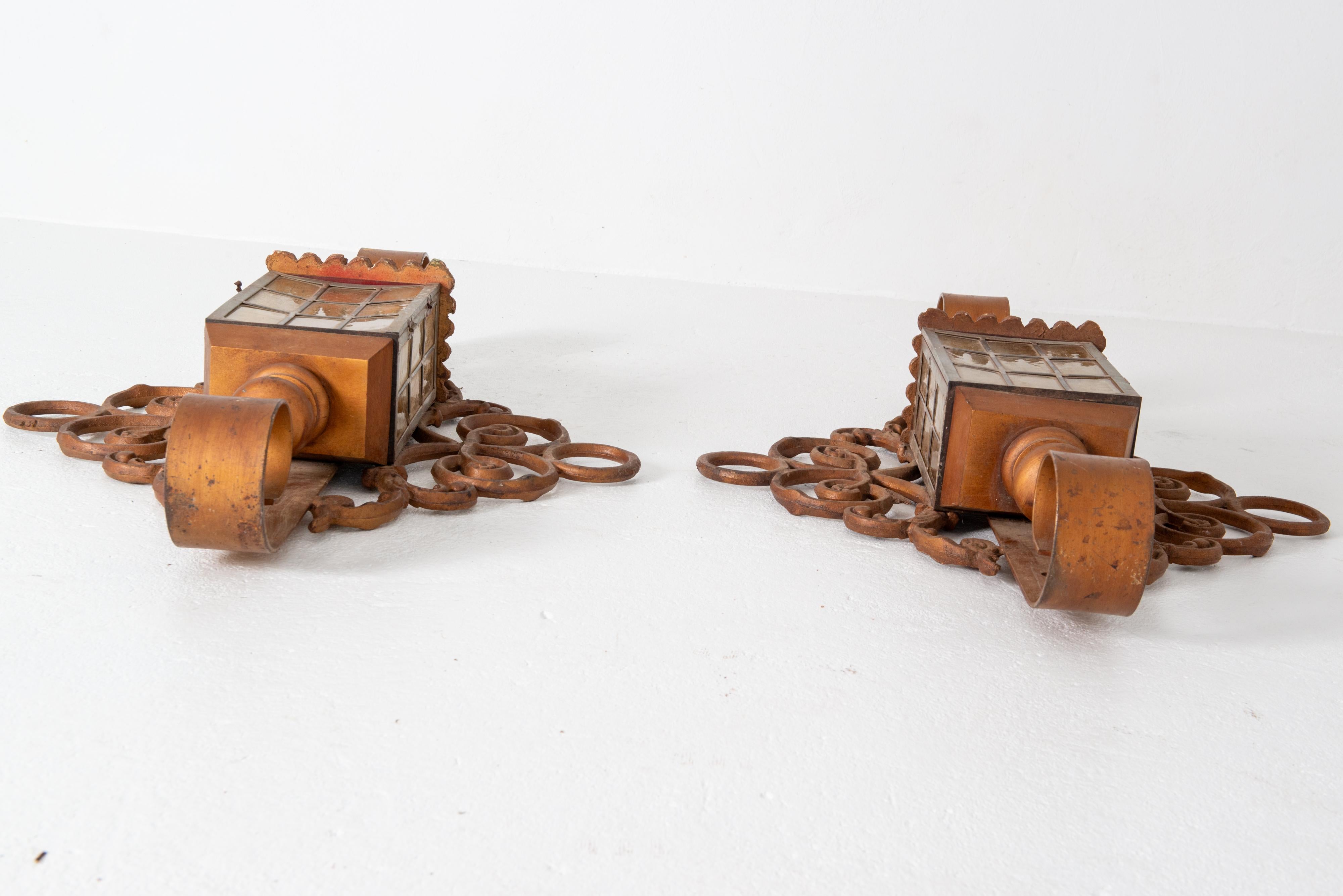 Vintage CUSTOM MADE vergoldetes Eisen Laterne Wandleuchten von Fine Estate im Angebot 5