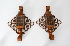 Custom Made Hollywood Regency Gilt Iron Lantern Sconces 1920s