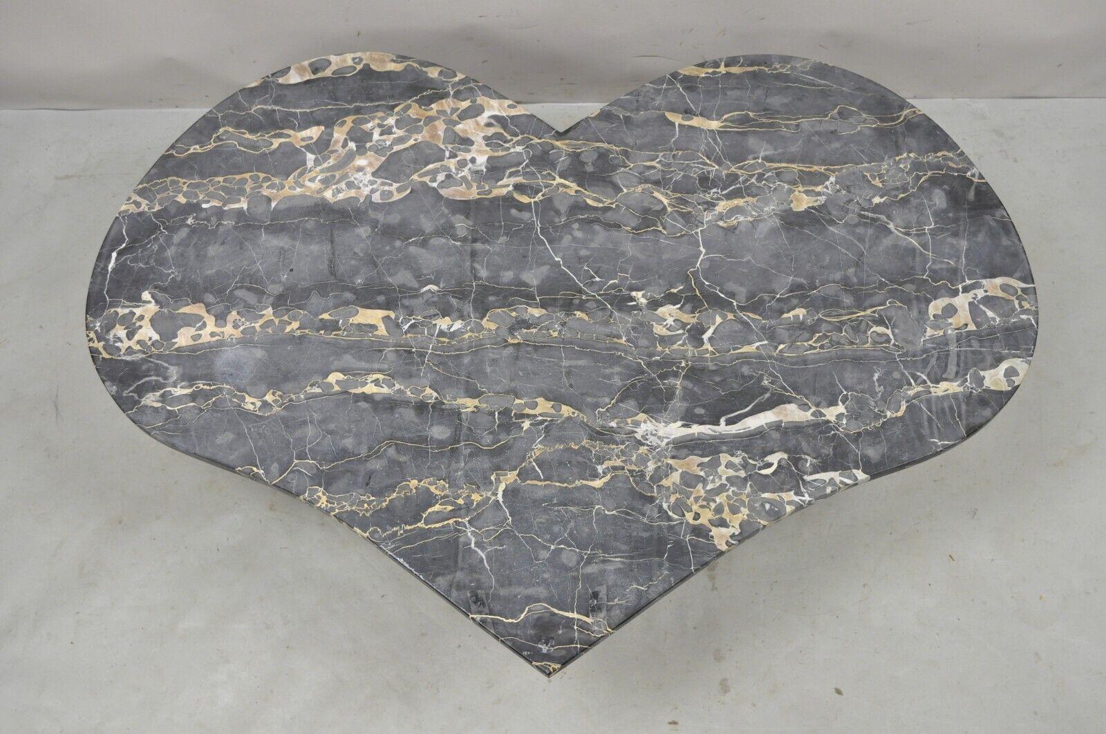 Vintage Custom Made Italian Marble Top Heart Shaped Coffee Table For Sale 4