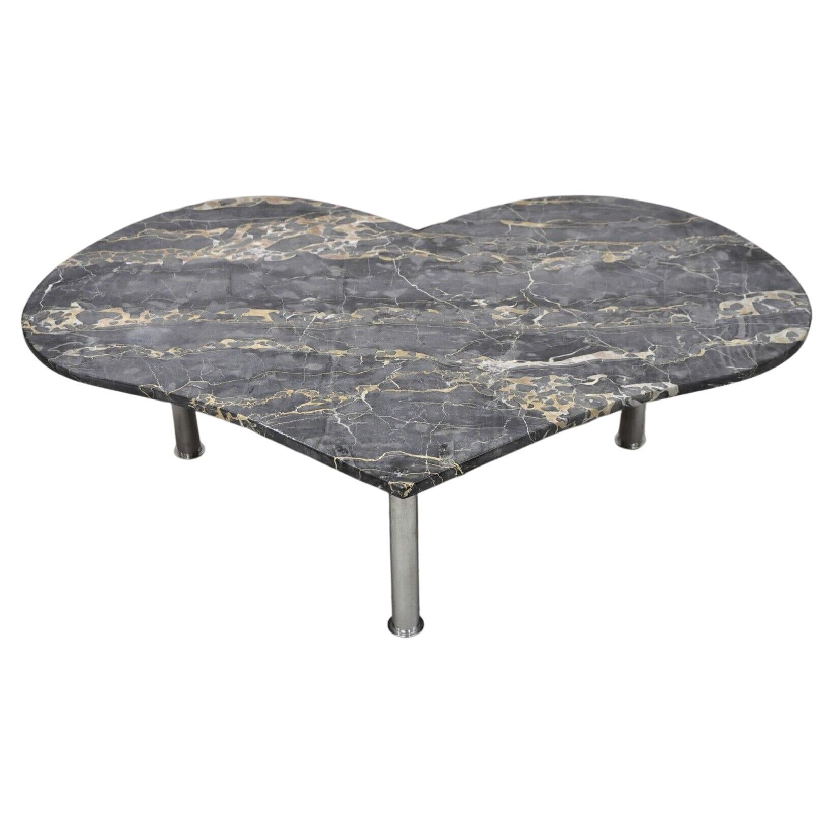 Vintage Custom Made Italian Marble Top Heart Shaped Coffee Table For Sale