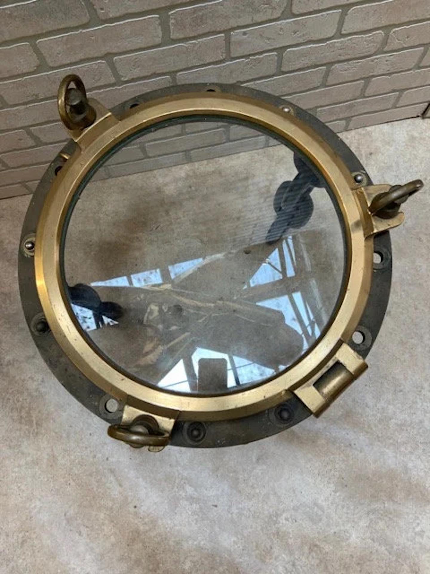 Metal Vintage Custom Made Nautical Style Brass Voyager Ship Porthole Side Table- Pair