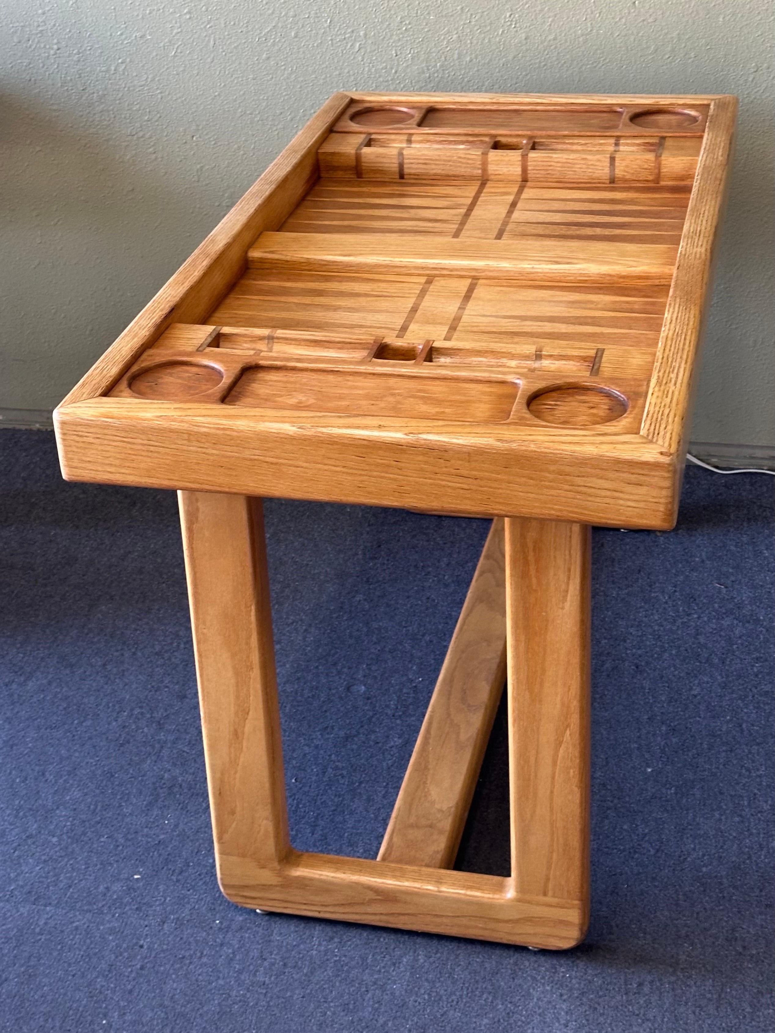 Vintage Custom Made Oak Backgammon Table with Bakelite Checkers 4