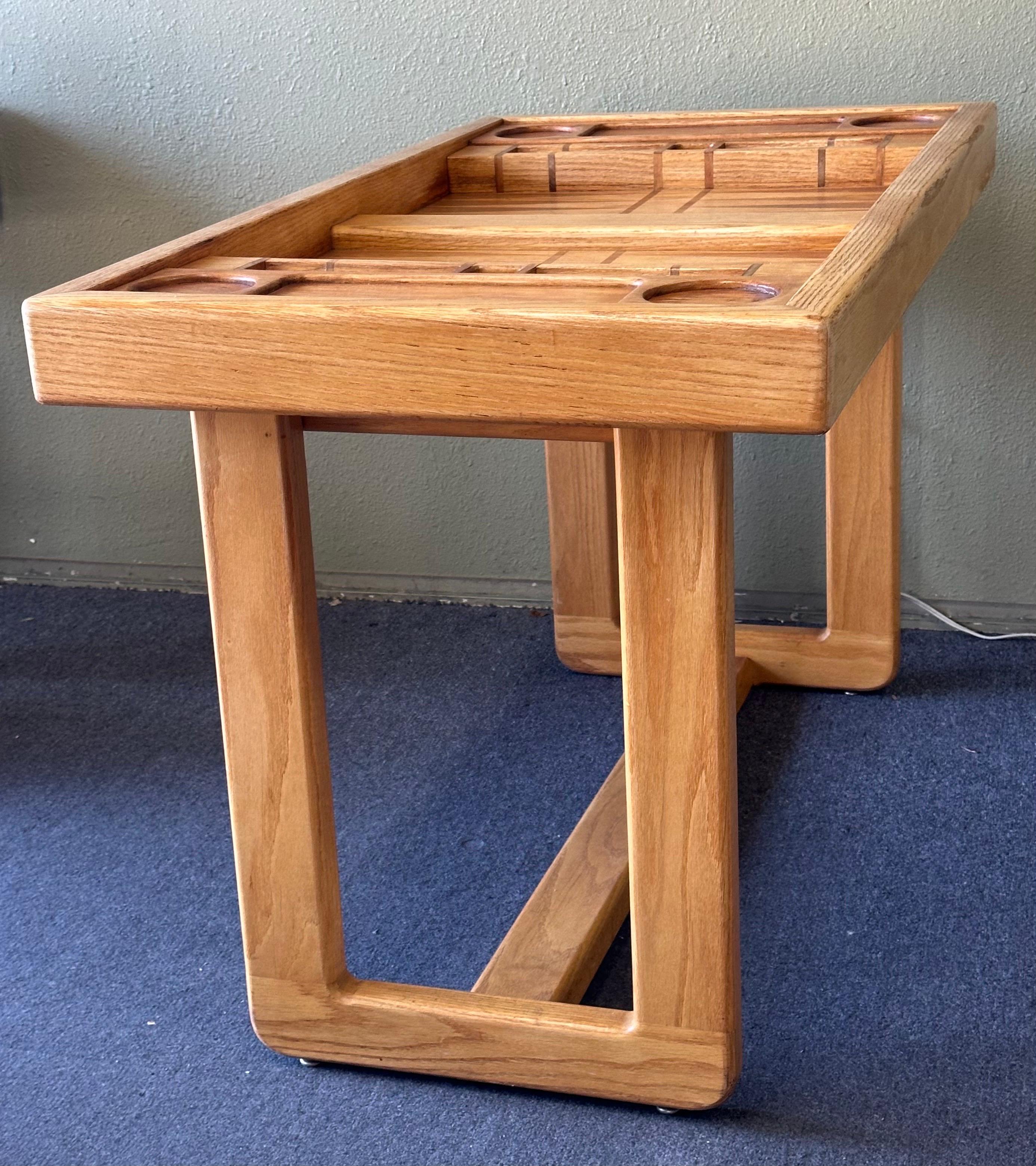 Vintage Custom Made Oak Backgammon Table with Bakelite Checkers 5