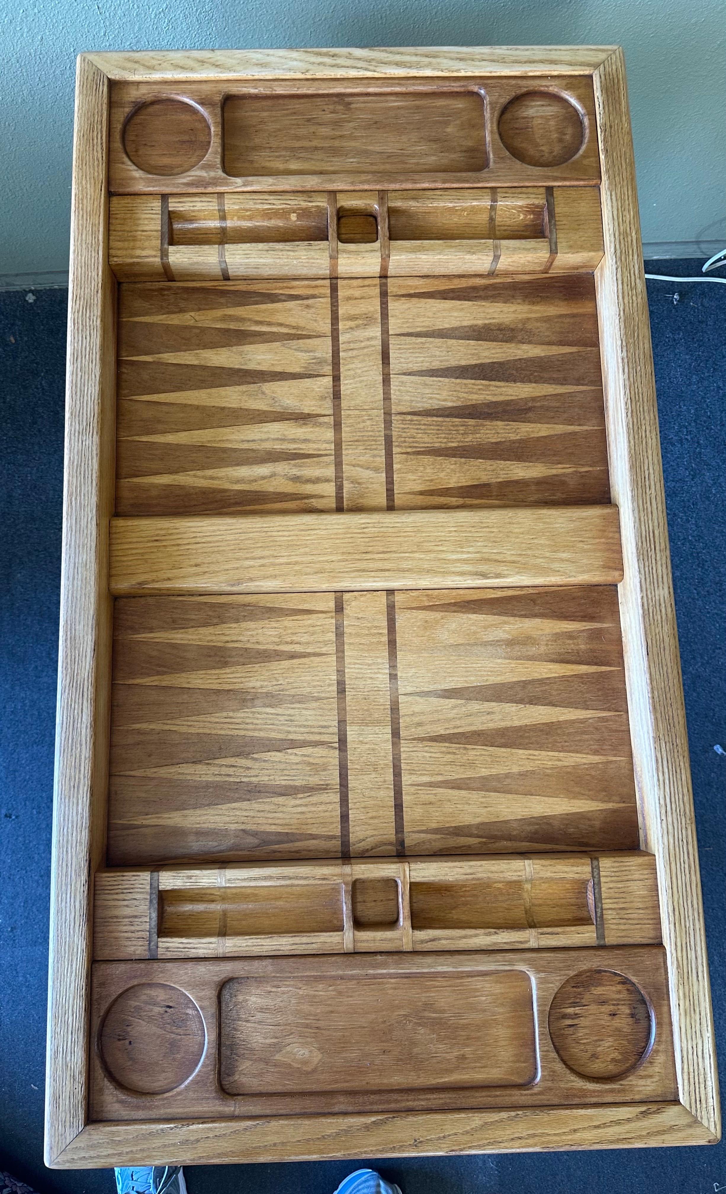 Vintage Custom Made Oak Backgammon Table with Bakelite Checkers 7