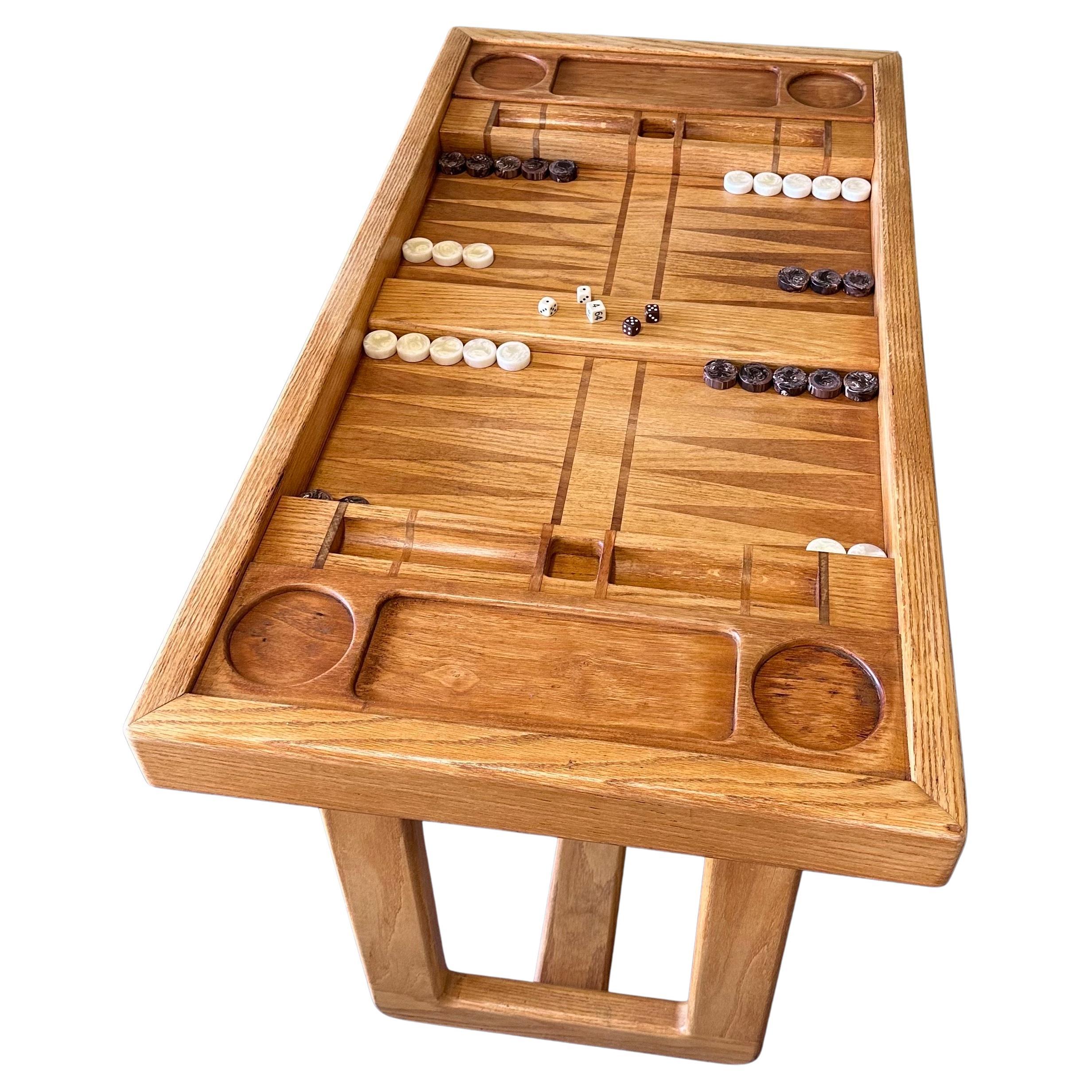 Vintage Custom Made Oak Backgammon Table with Bakelite Checkers 12