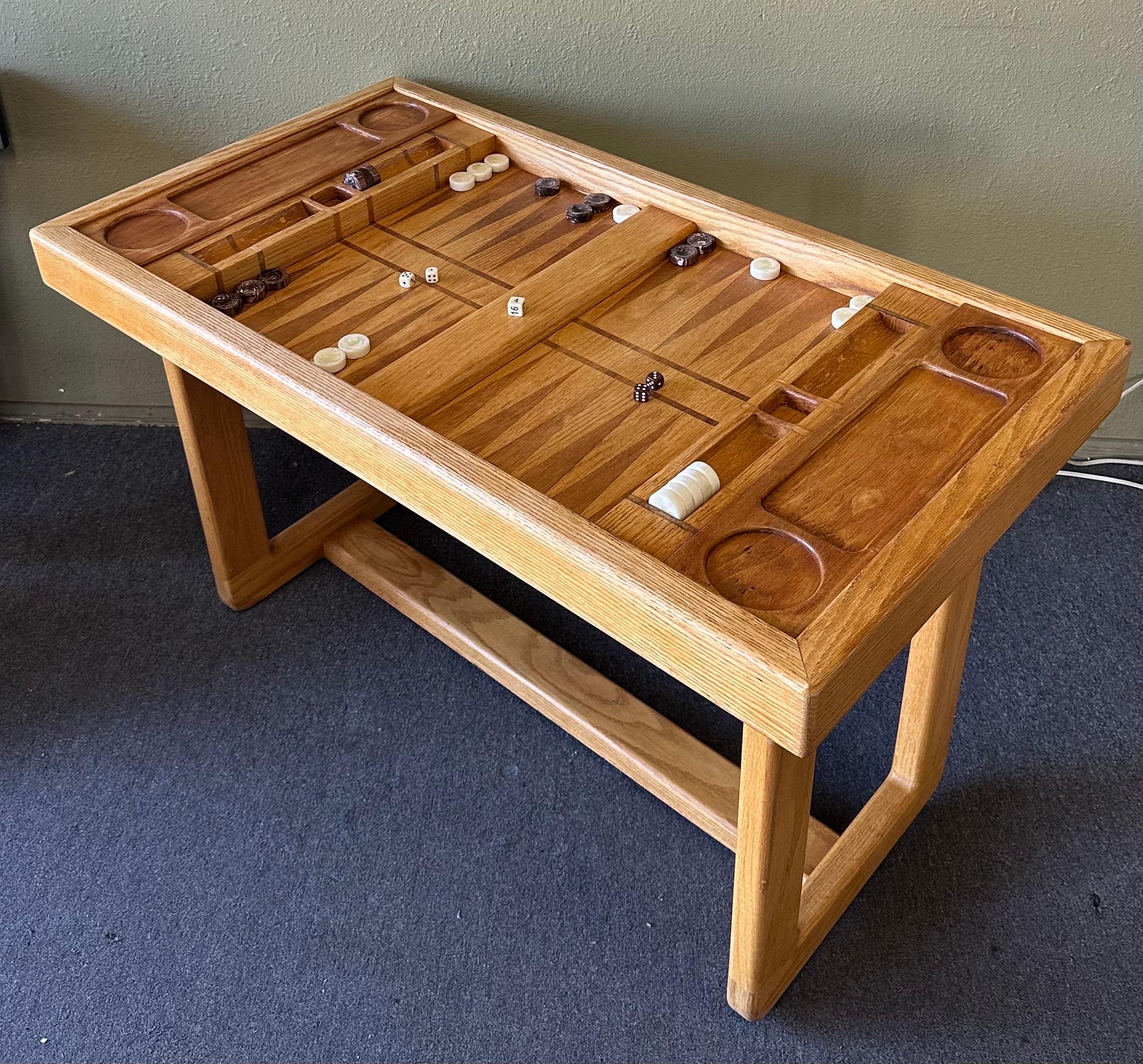 19th Century Vintage Custom Made Oak Backgammon Table with Bakelite Checkers