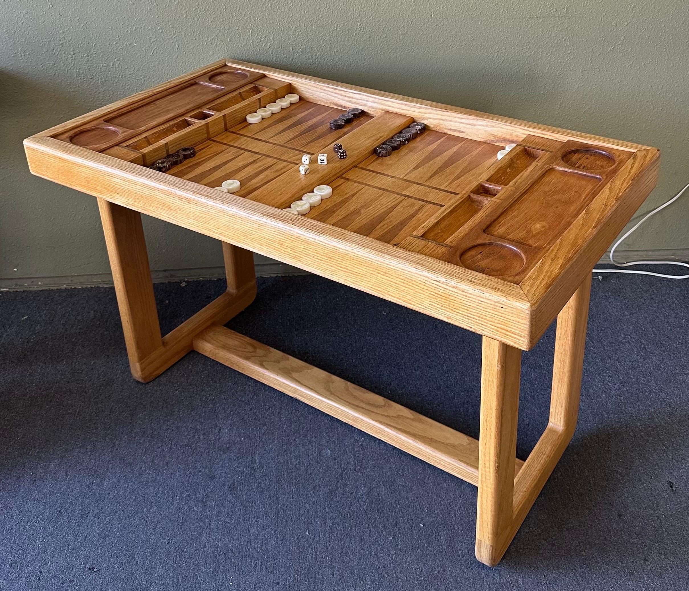 Vintage Custom Made Oak Backgammon Table with Bakelite Checkers 1