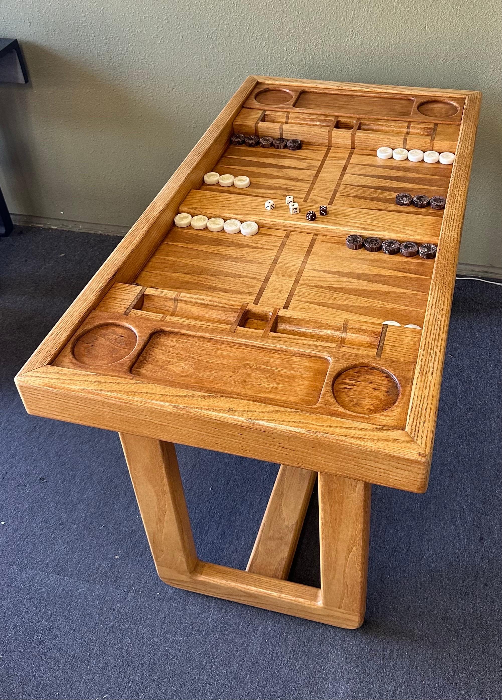Vintage Custom Made Oak Backgammon Table with Bakelite Checkers 2