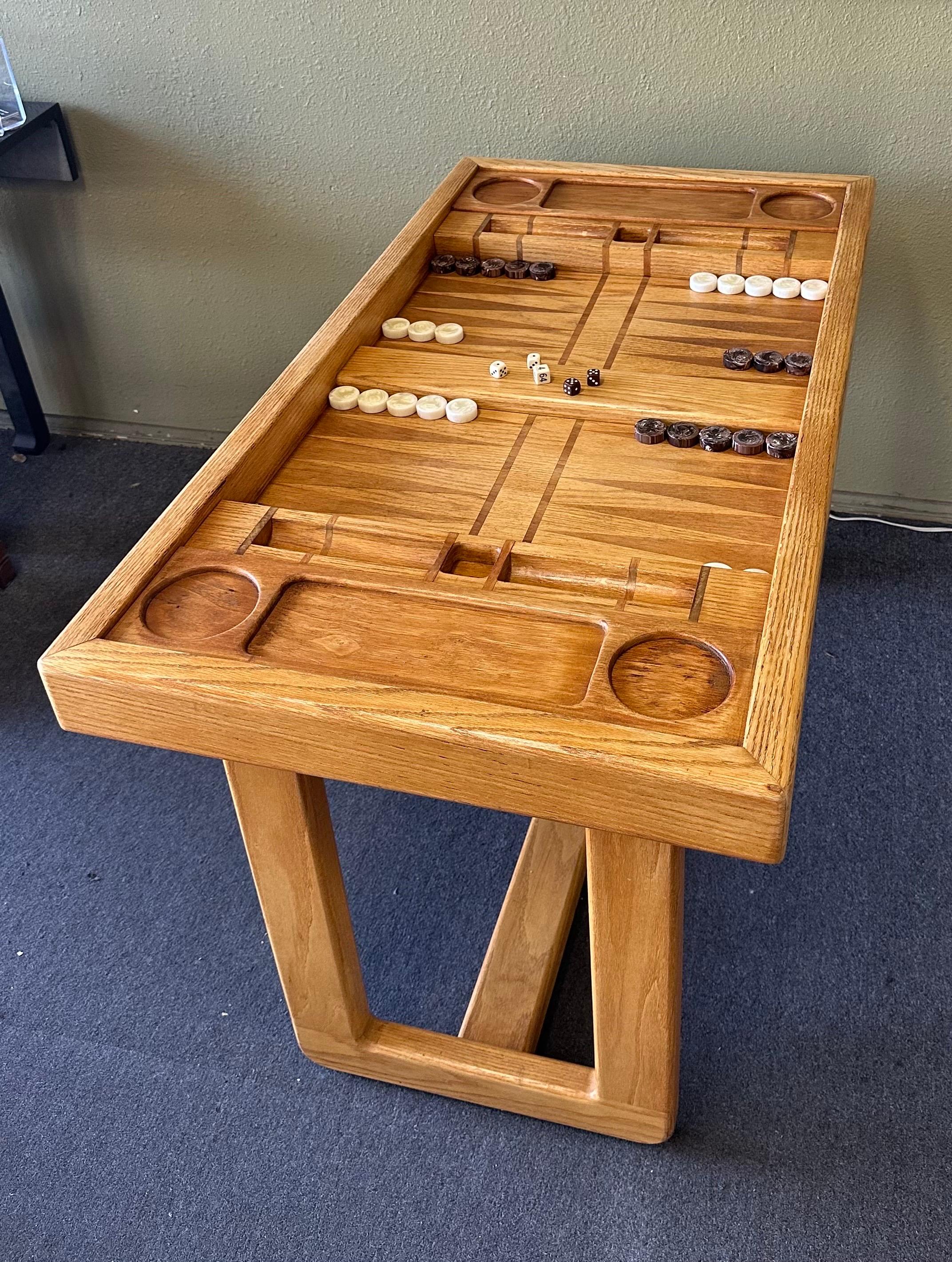 Vintage Custom Made Oak Backgammon Table with Bakelite Checkers 3