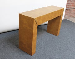 Vintage Custom-Made Ochre Naugahyde Wrapped Console Table