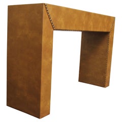 Vintage Custom-Made Ochre Naugahyde Wrapped Console Table