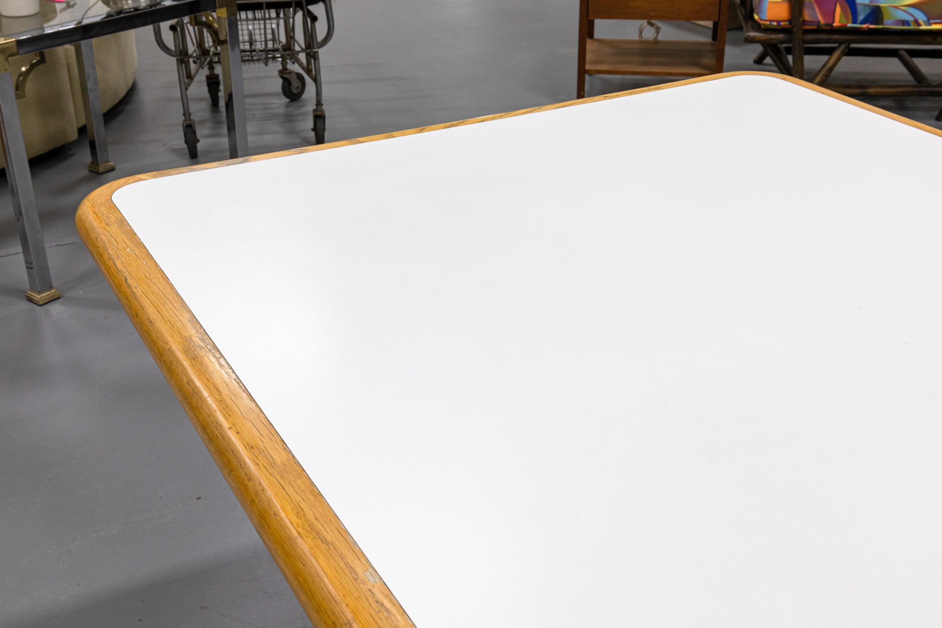 20th Century Vintage Custom Made Tobocman Wood and White Laminate Dining Kitchen Table For Sale