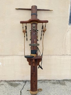 Vintage Custom Nautical Wood 95" Ship Mast Mancave Bar Island w Pulley & Ropes