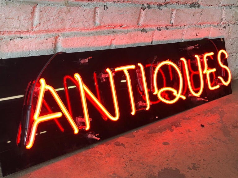 Vintage Custom Neon “Antiques” Sign For Sale at 1stDibs