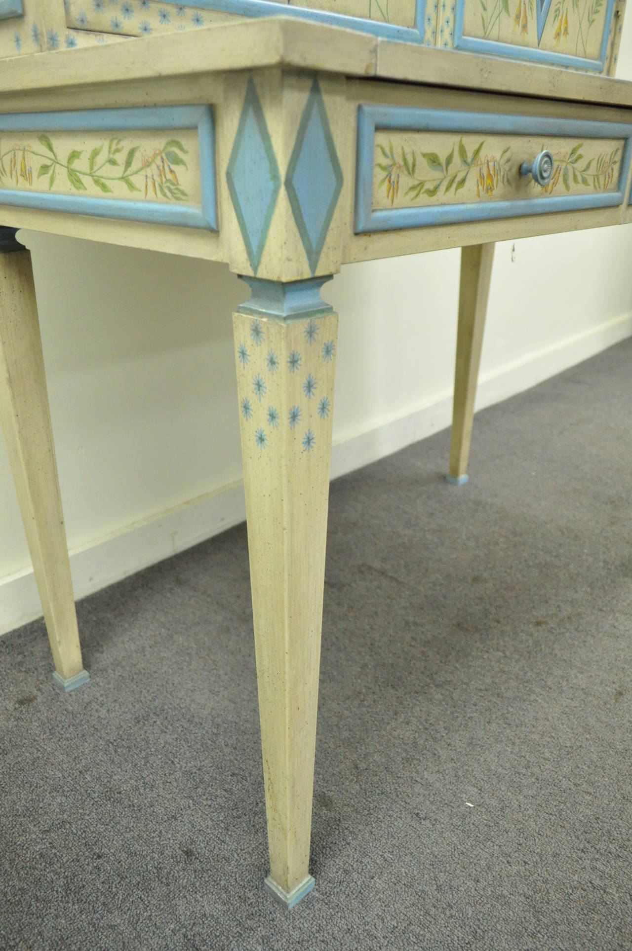 Unknown Vintage Custom Painted Italian French Regency Style Tall Secretary Desk & Chair For Sale