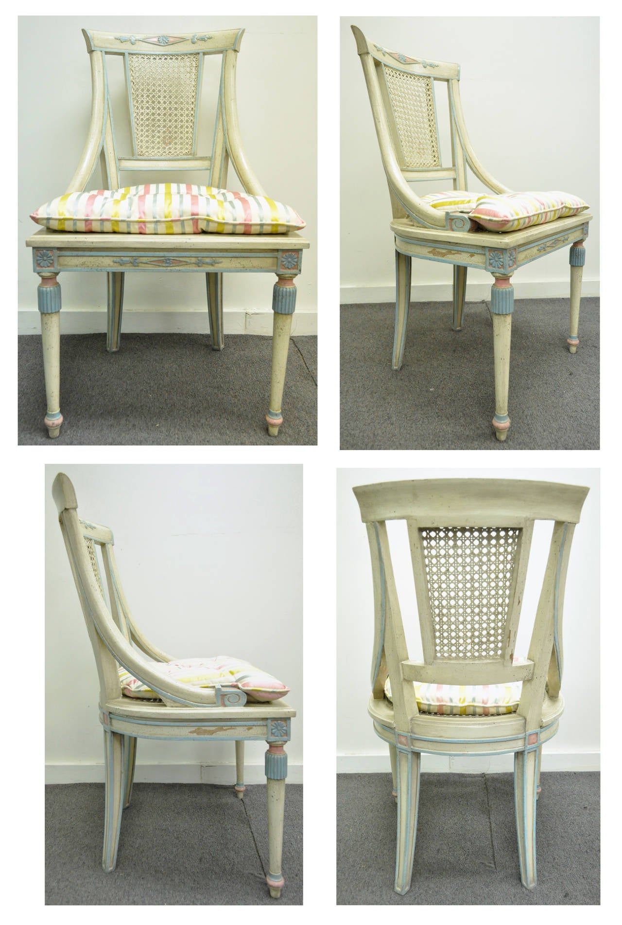 Canne Vintage Custom Painted Italian French Regency Style Tall Secretary Desk & Chair en vente