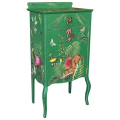 Vintage Custom Painted Tropical Leopard Cabinet With Lion Pull by Local Artist