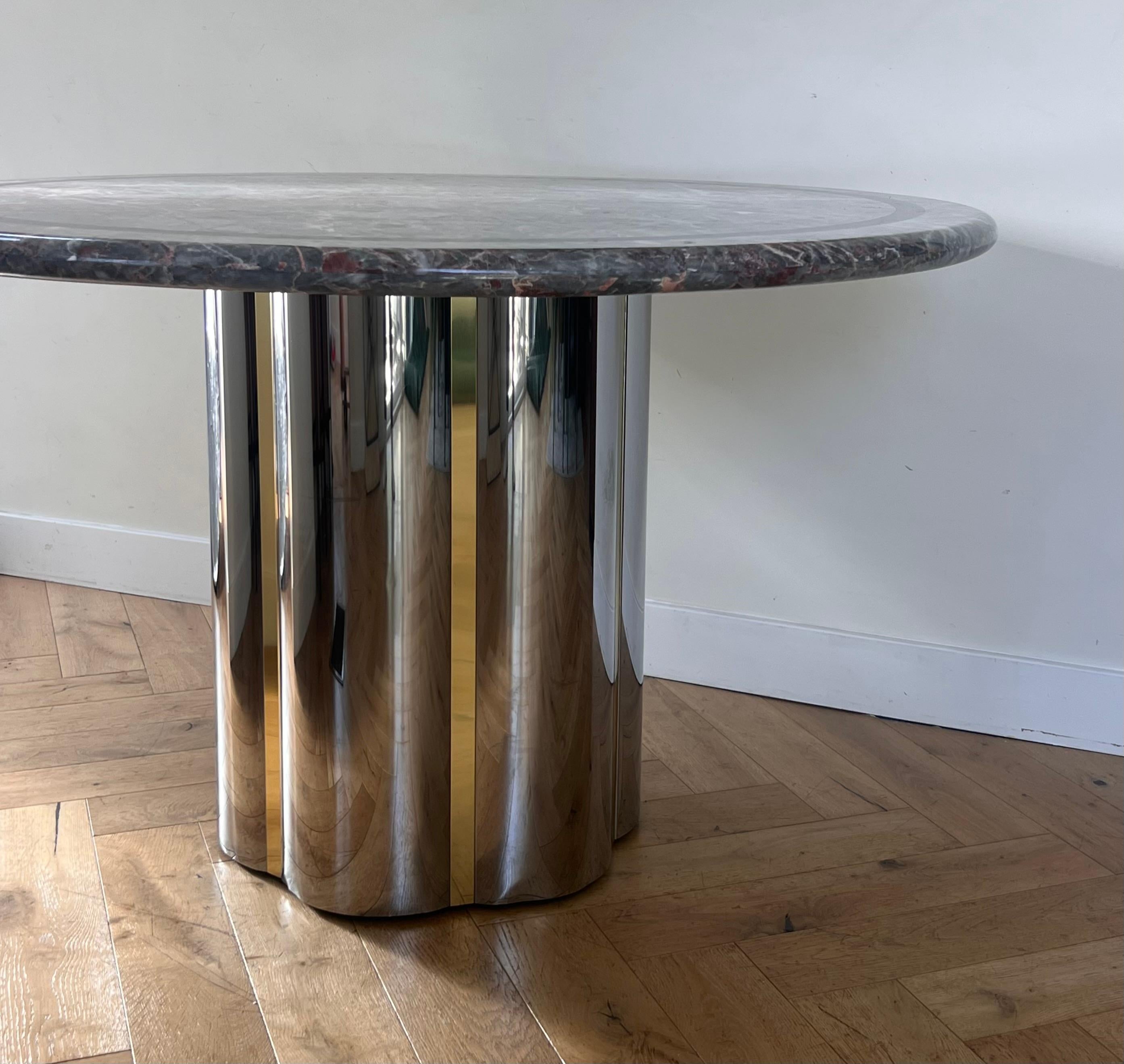 Vintage custom pink marble and metal dining table attr. Karl Springer, 20th c. 3