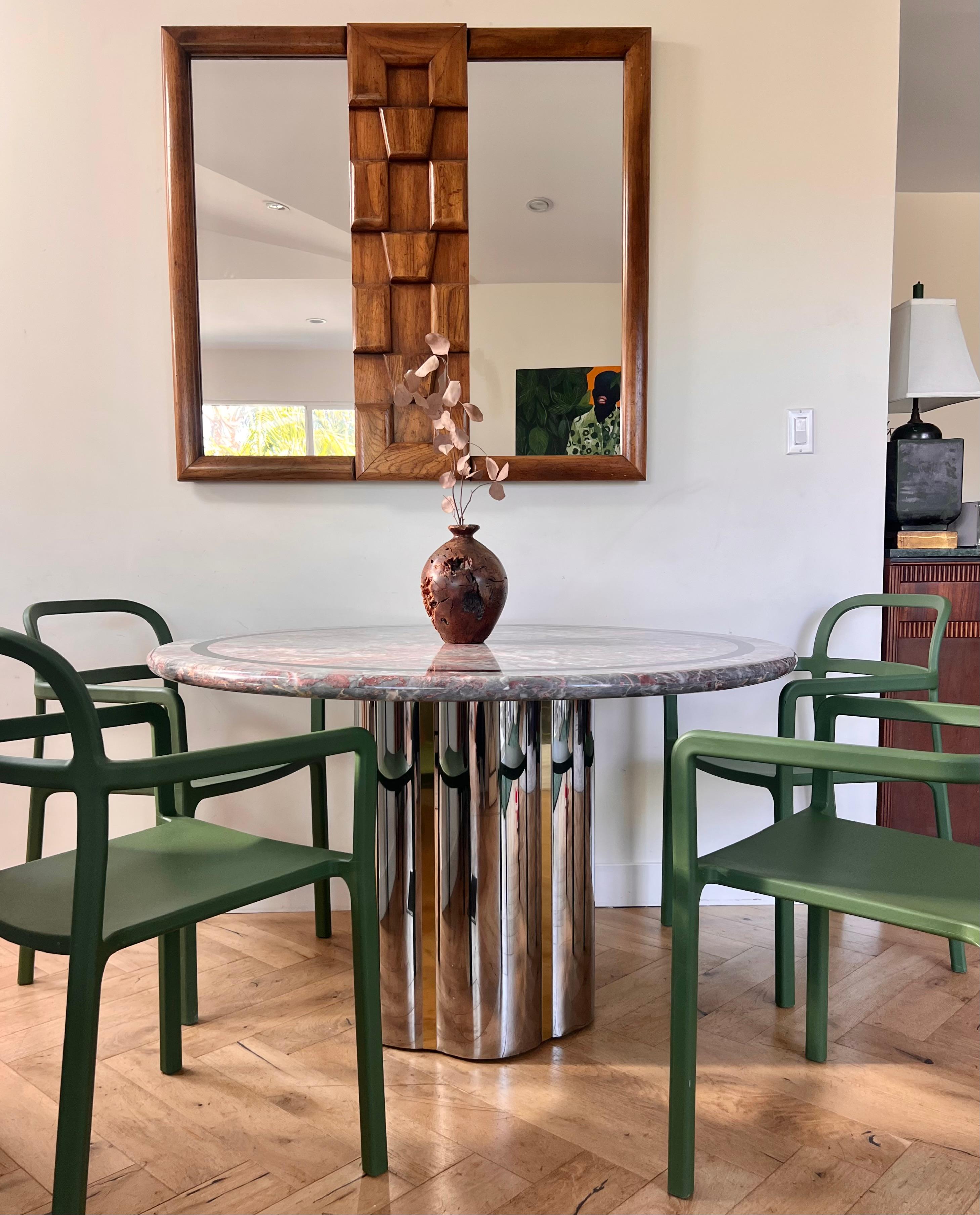 Vintage custom pink marble and metal dining table attr. Karl Springer, 20th c. 4