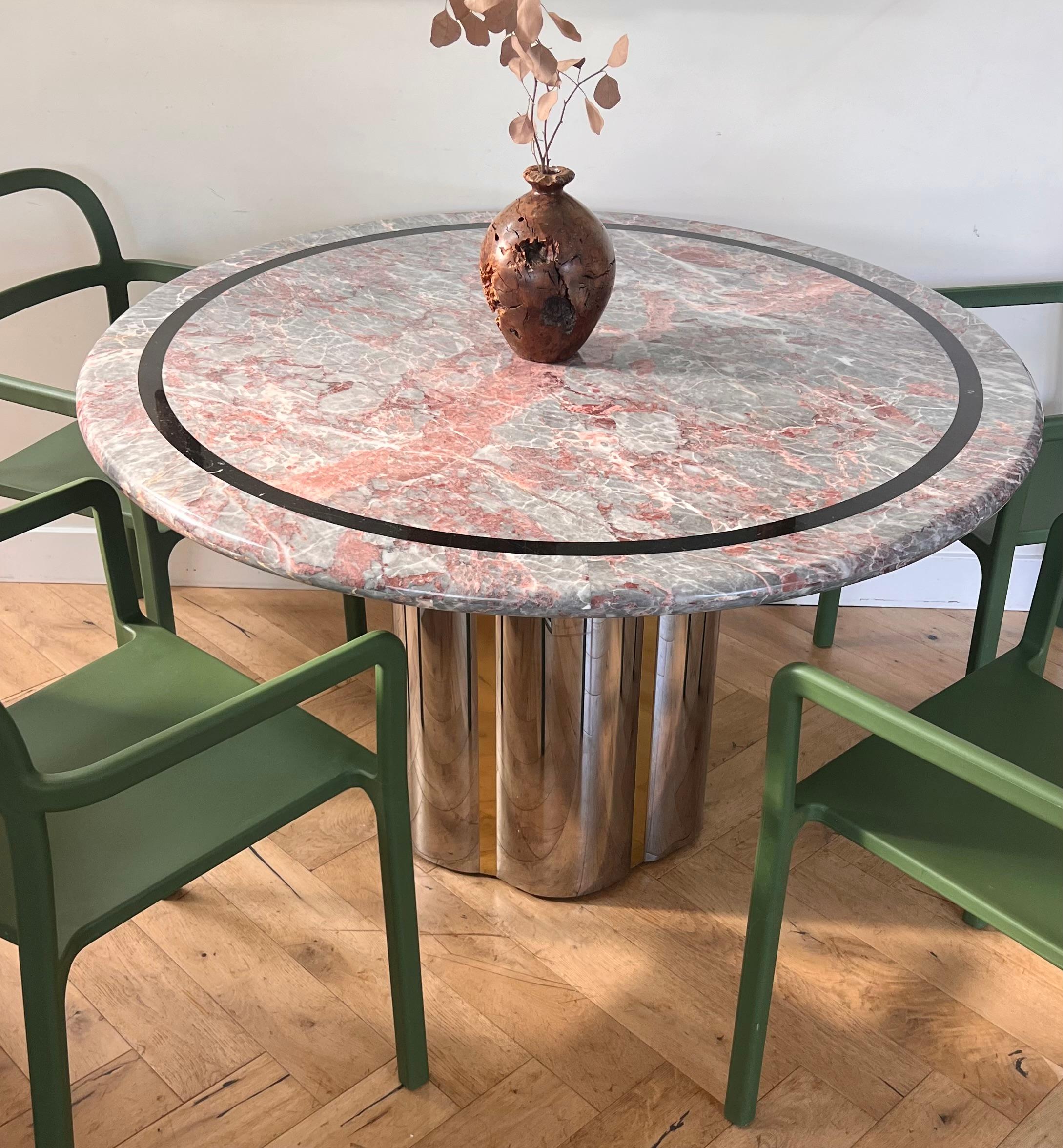 Vintage custom pink marble and metal dining table attr. Karl Springer, 20th c. 5