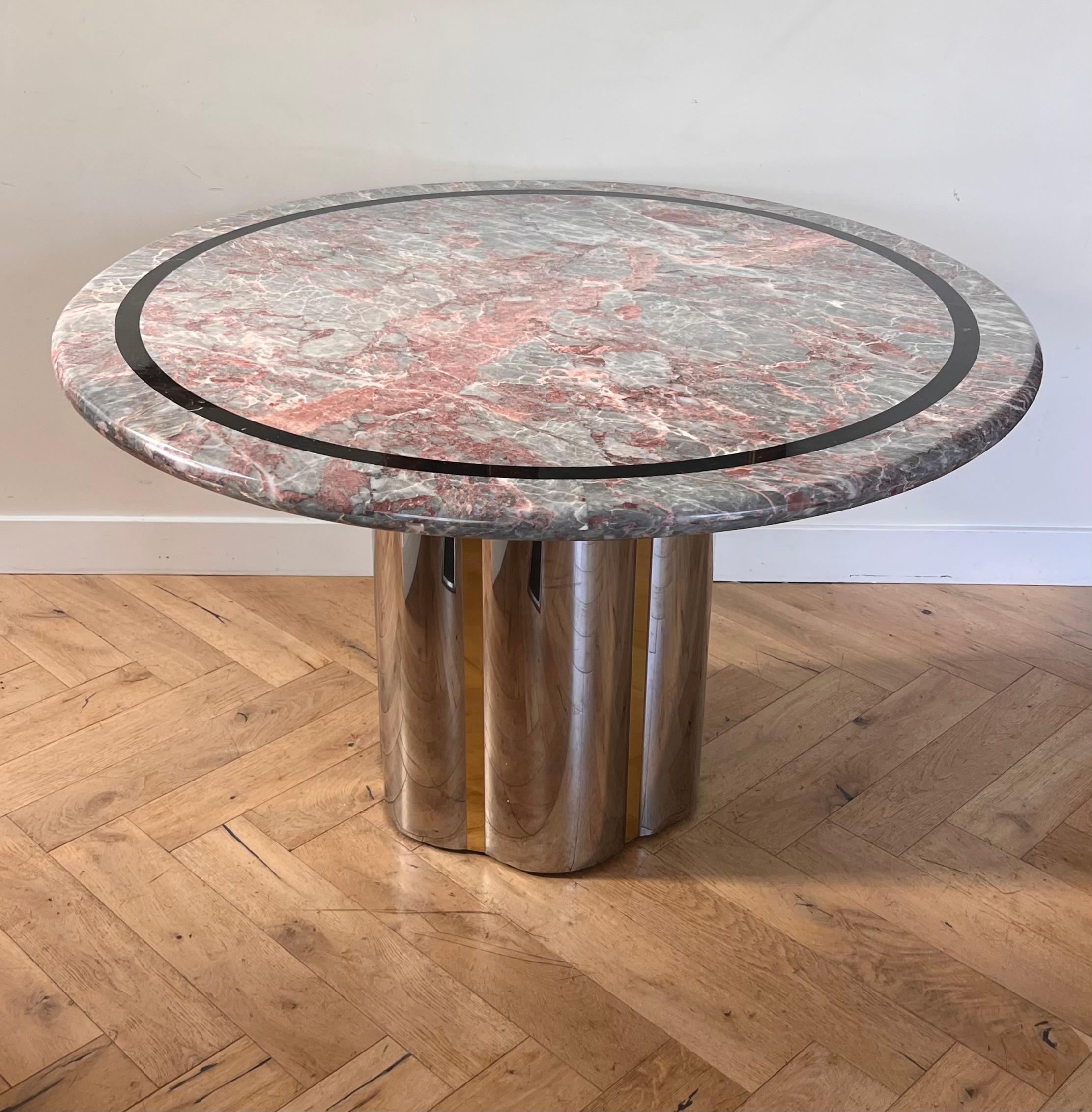 Vintage custom pink marble and metal dining table attr. Karl Springer, 20th c. 6