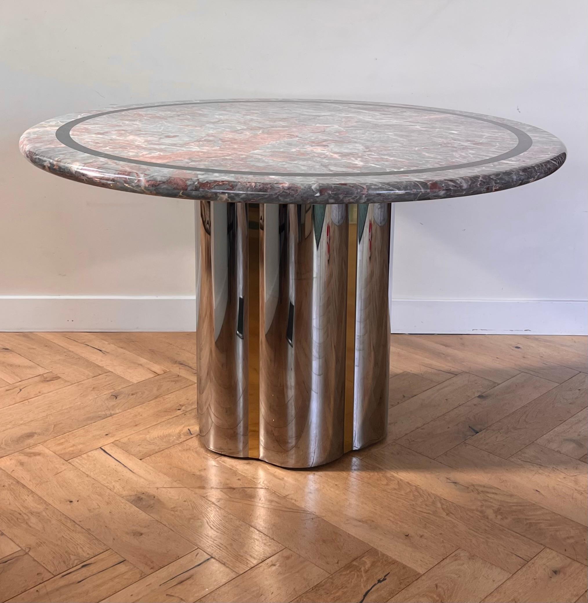 Vintage custom pink marble and metal dining table attr. Karl Springer, 20th c. 7