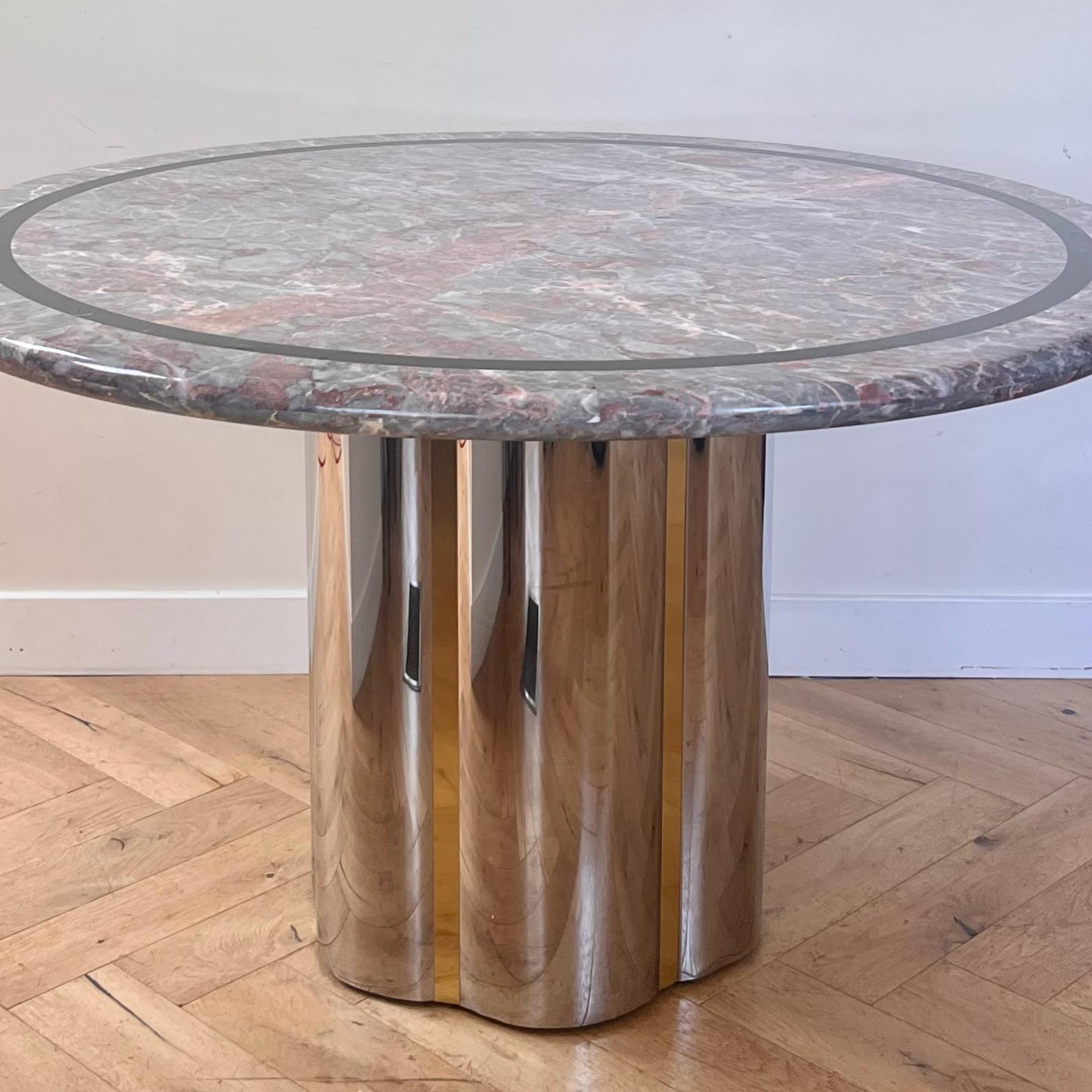 Vintage custom pink marble and metal dining table attr. Karl Springer, 20th c. 8