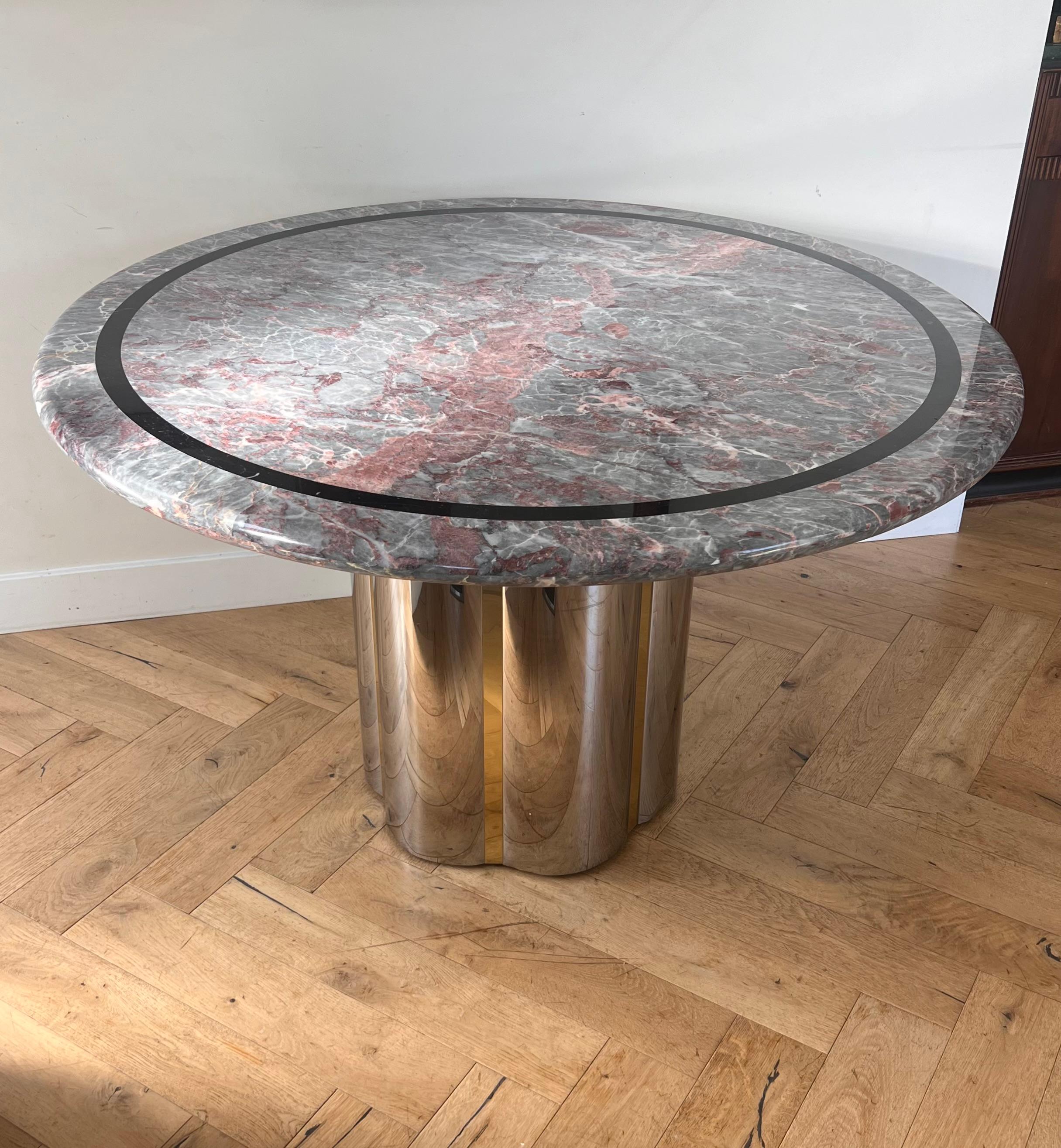 Vintage custom pink marble and metal dining table attr. Karl Springer, 20th c. 9