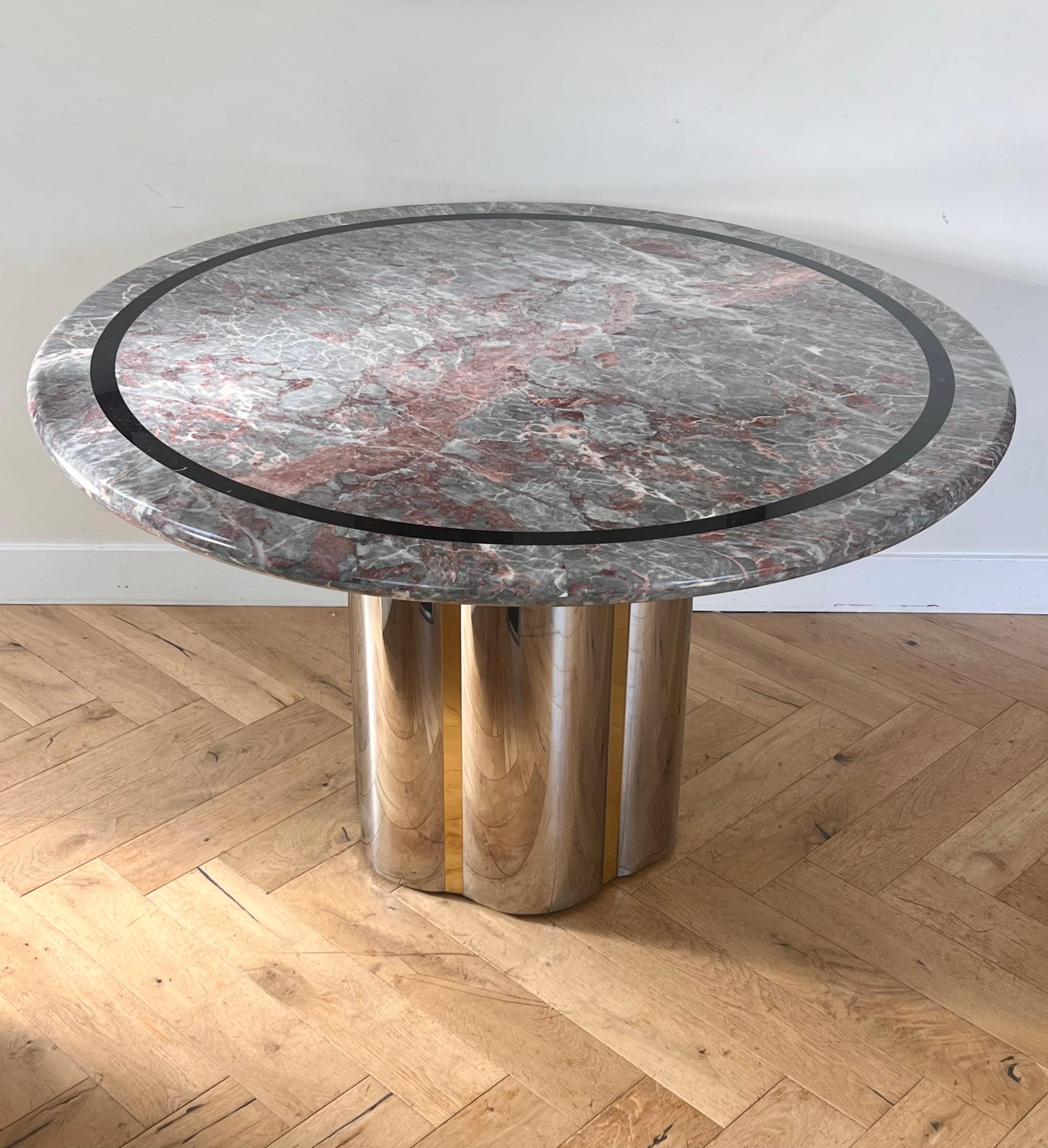 Vintage custom pink marble and metal dining table attr. Karl Springer, 20th c. 10