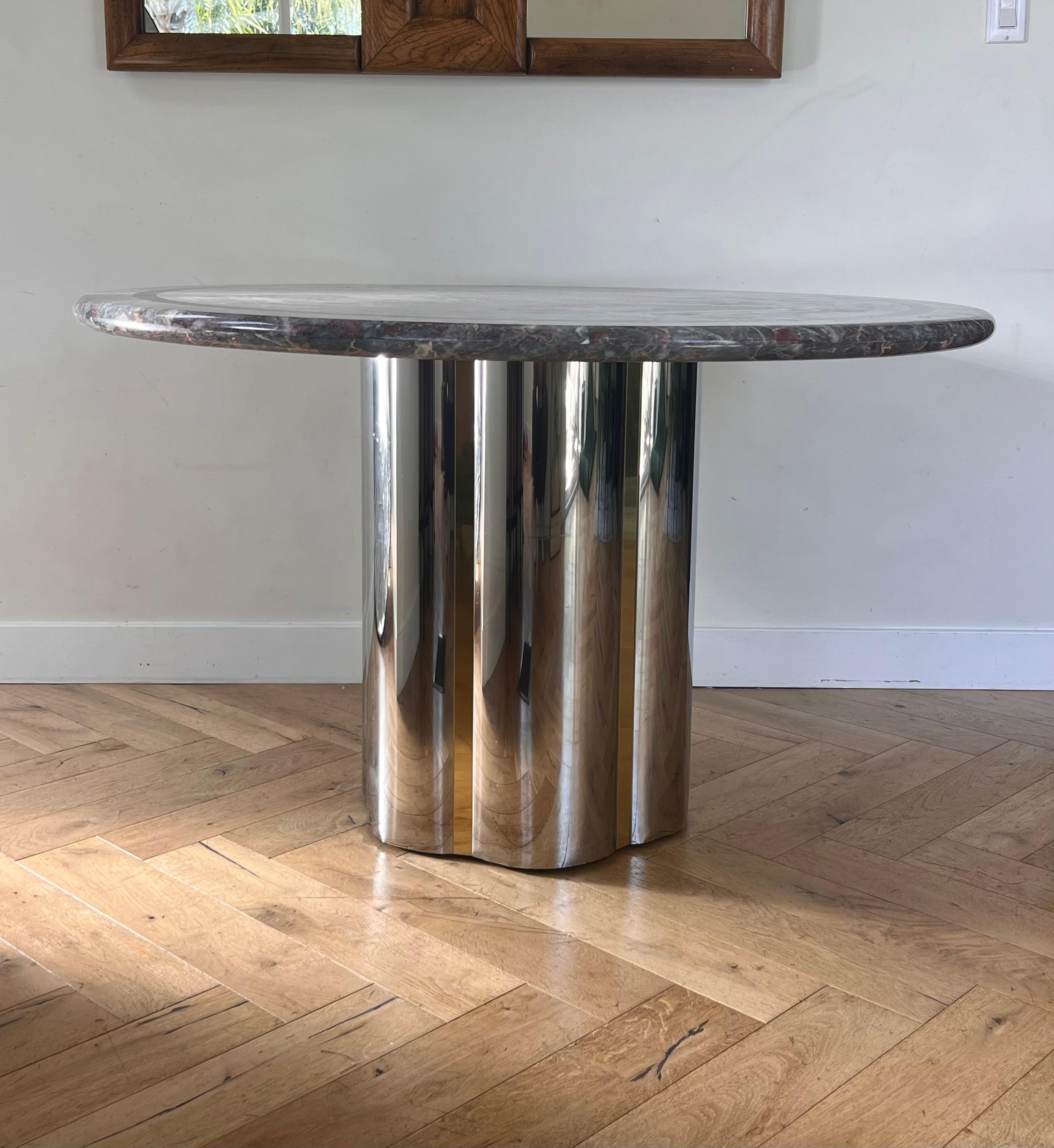 Vintage custom pink marble and metal dining table attr. Karl Springer, 20th c. 11