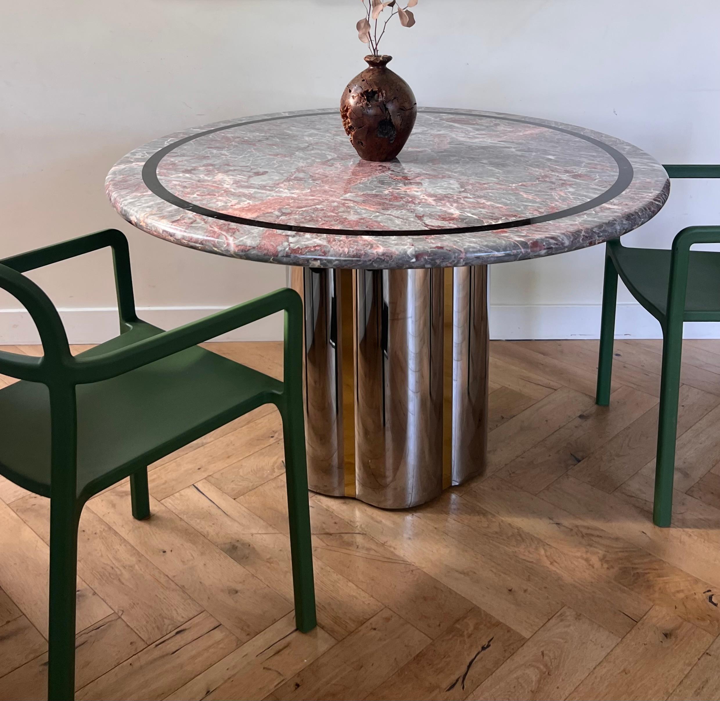 Vintage custom pink marble and metal dining table attr. Karl Springer, 20th c. 12