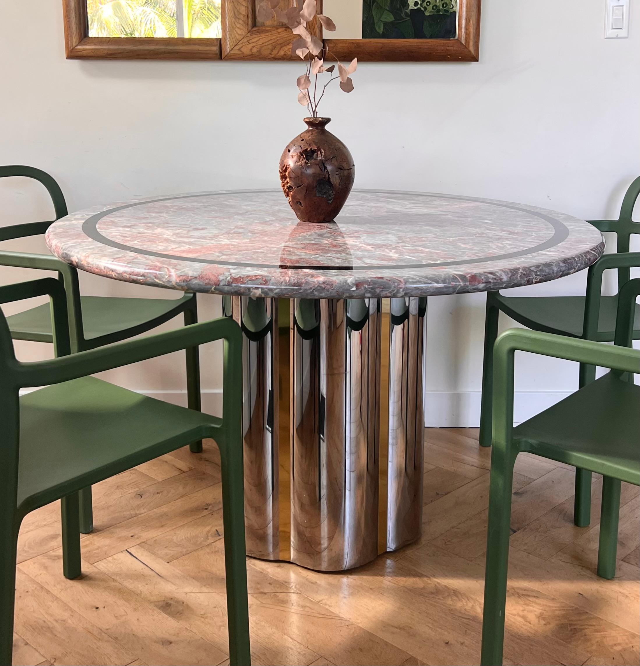 Vintage custom pink marble and metal dining table attr. Karl Springer, 20th c. 13