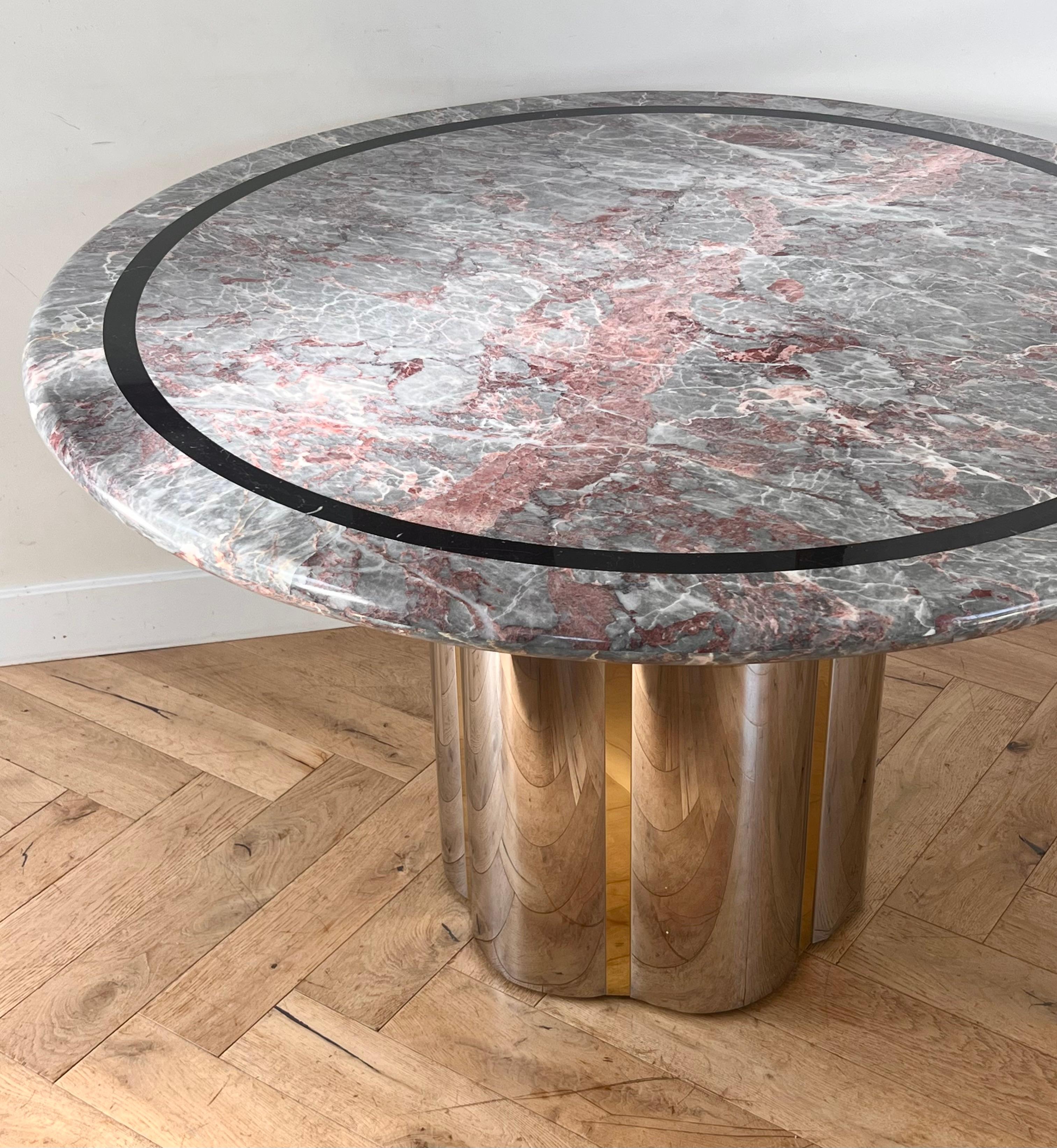 Post-Modern Vintage custom pink marble and metal dining table attr. Karl Springer, 20th c.