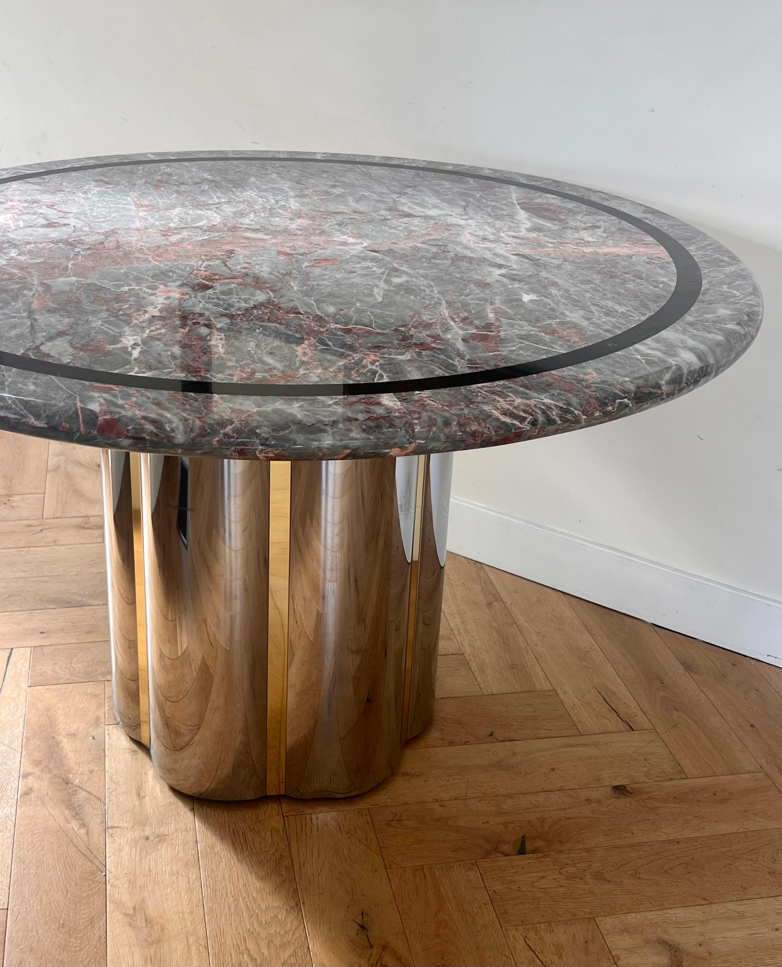 Unknown Vintage custom pink marble and metal dining table attr. Karl Springer, 20th c.