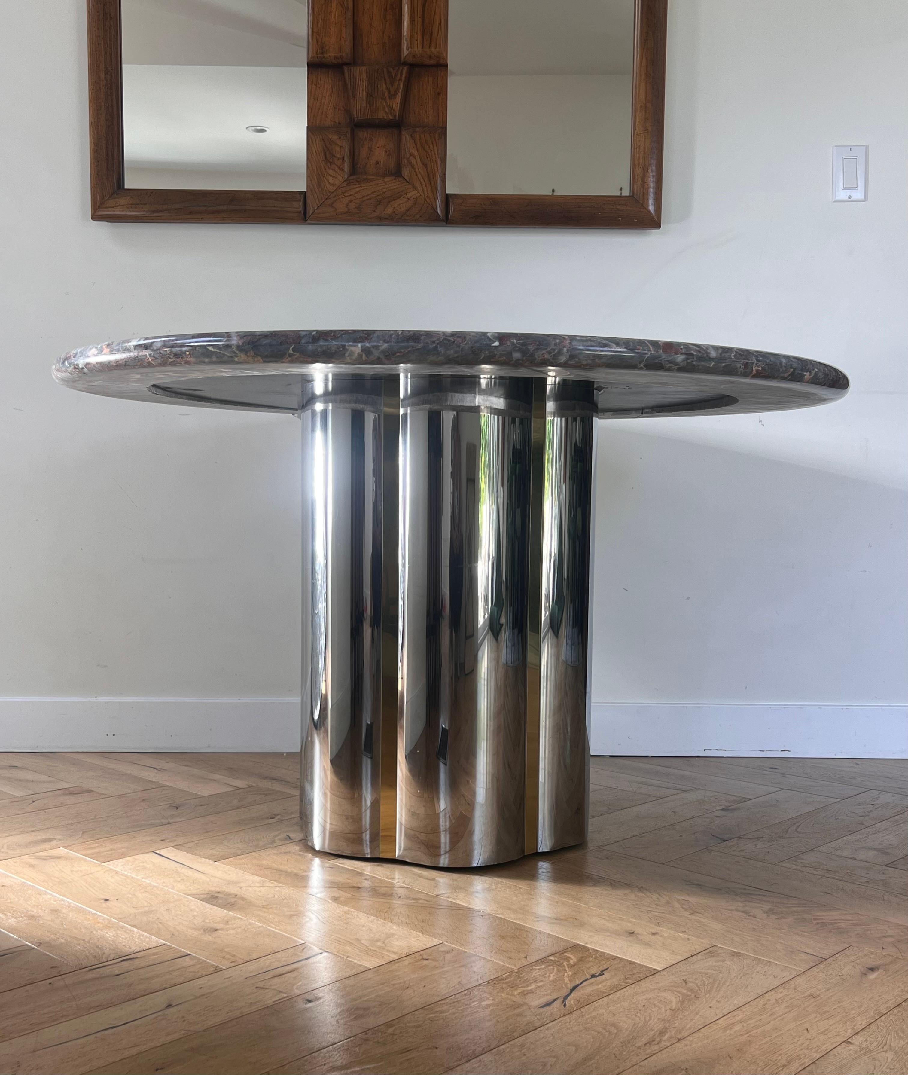 Vintage custom pink marble and metal dining table attr. Karl Springer, 20th c. In Good Condition In View Park, CA