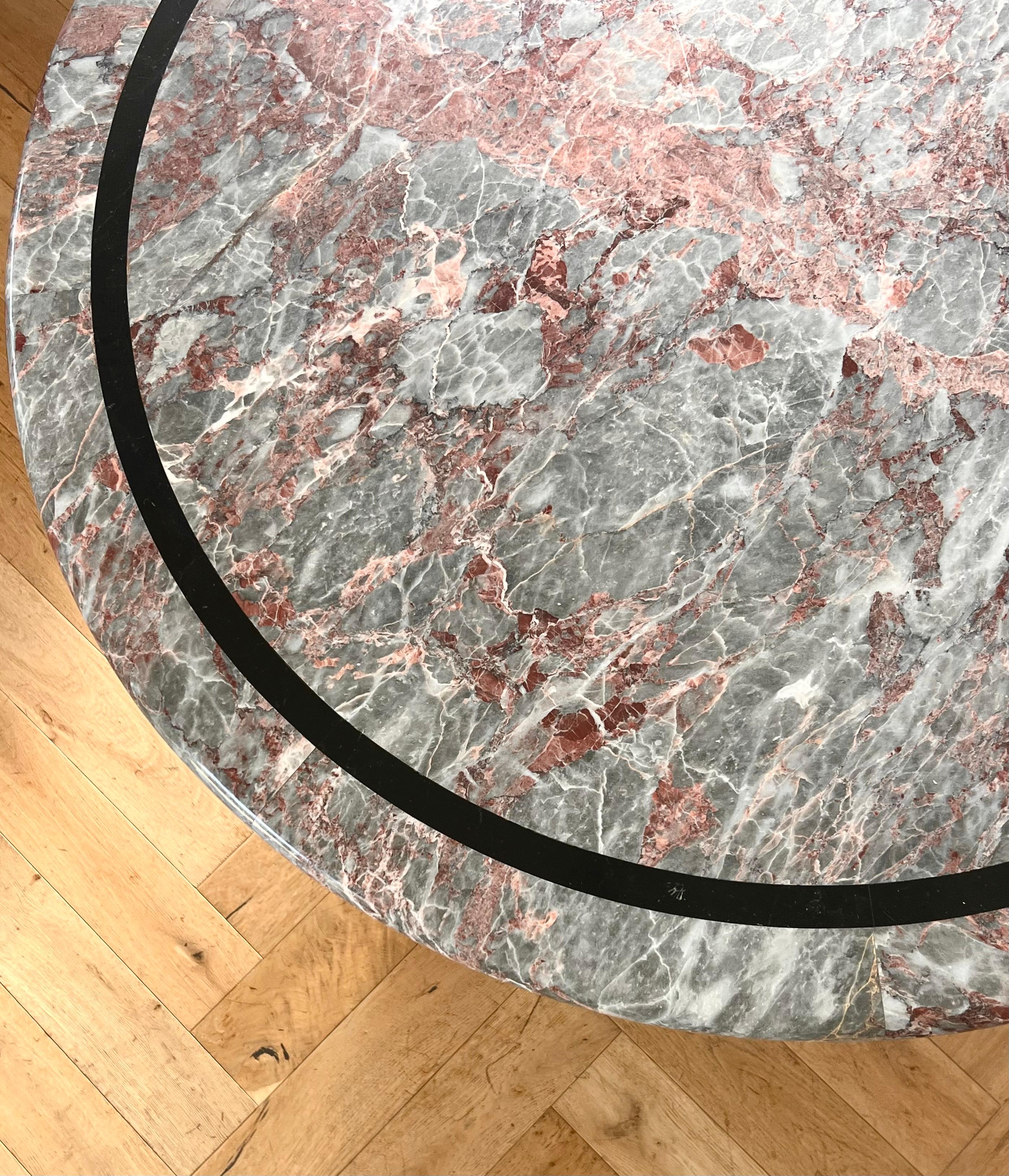 20th Century Vintage custom pink marble and metal dining table attr. Karl Springer, 20th c.