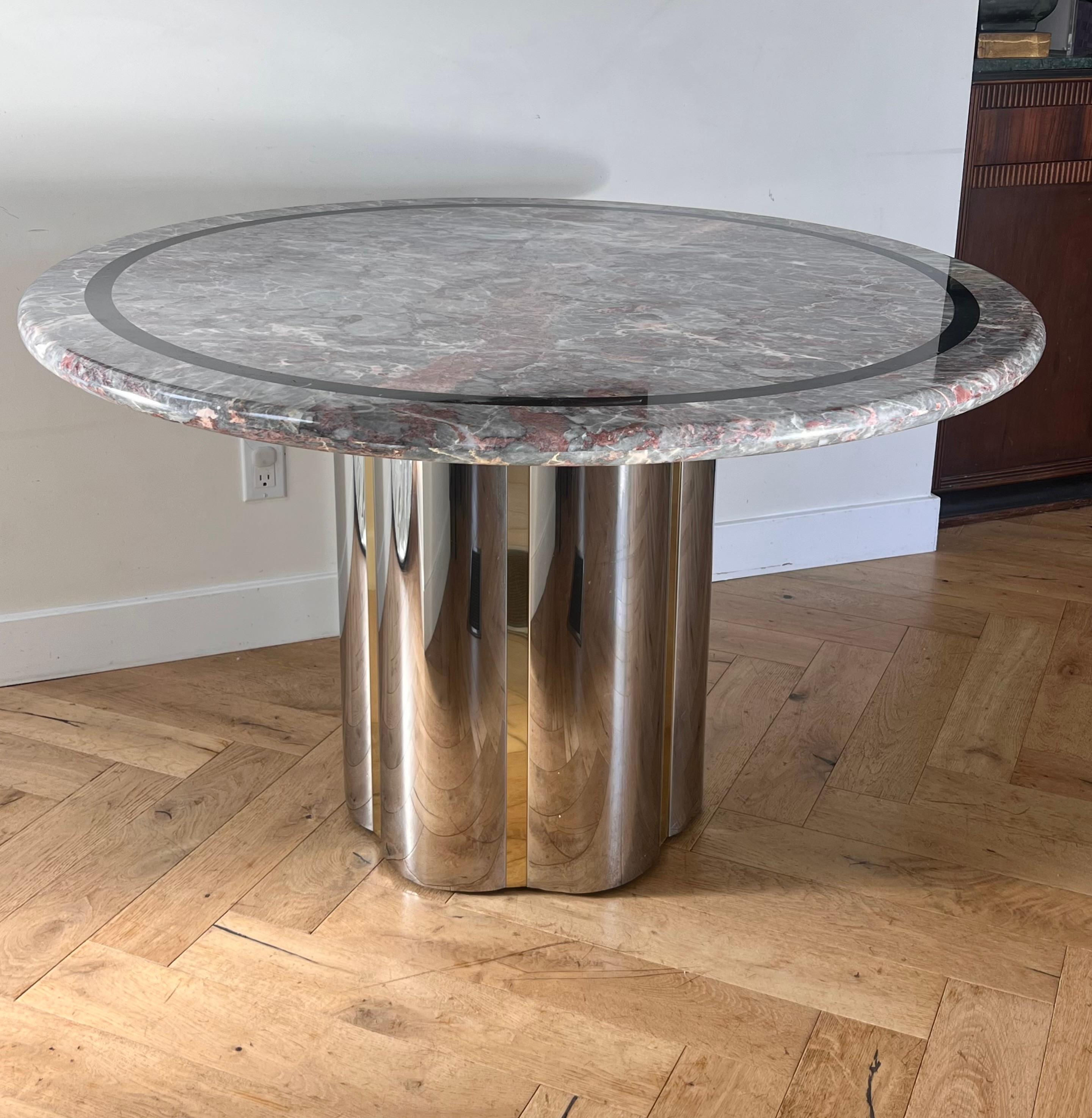 Brass Vintage custom pink marble and metal dining table attr. Karl Springer, 20th c.