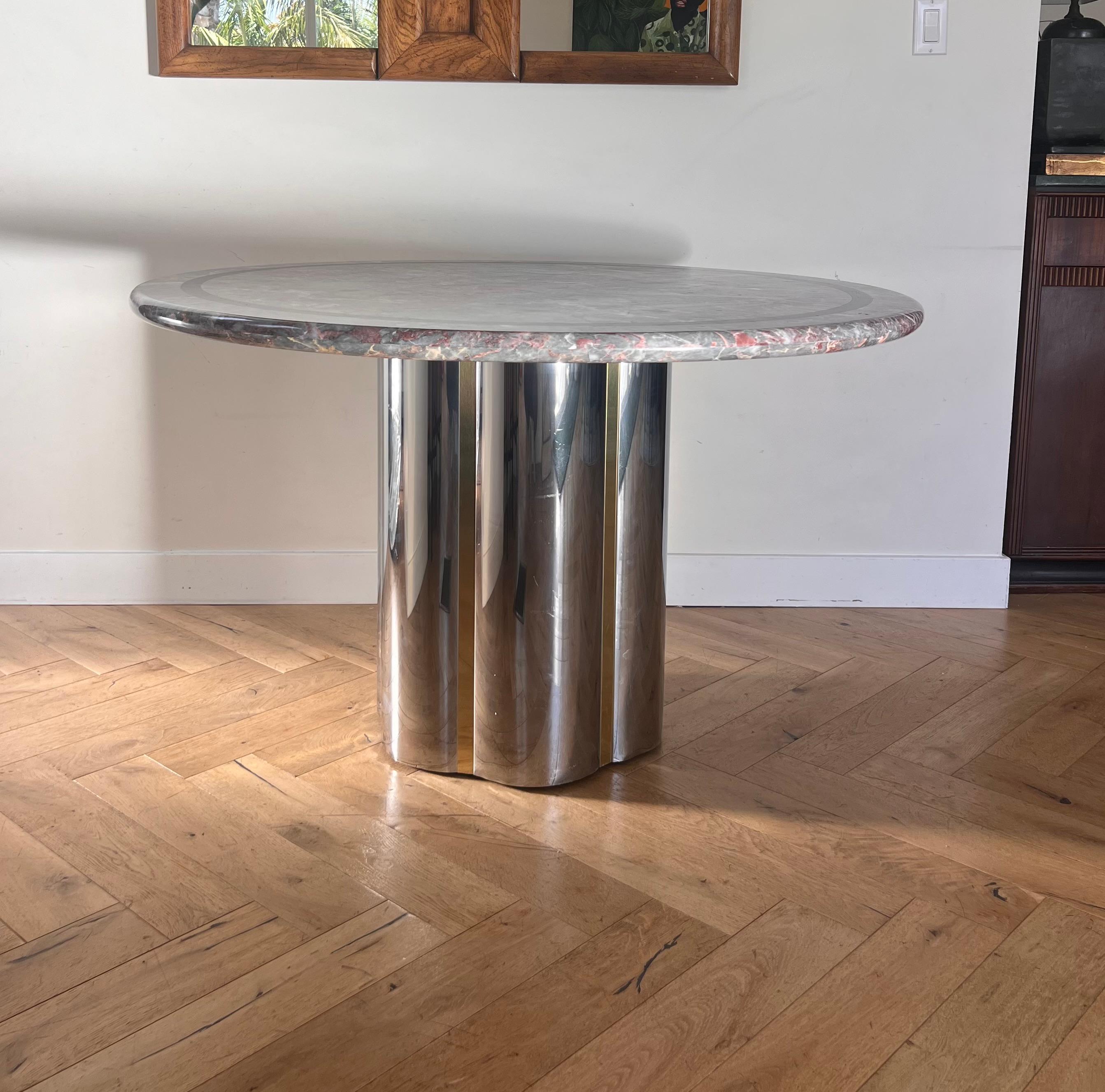 Vintage custom pink marble and metal dining table attr. Karl Springer, 20th c. 2