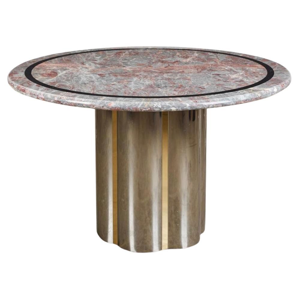 Vintage custom pink marble and metal dining table attr. Karl Springer, 20th c.