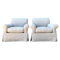 Vintage Custom Striped Lounge Chairs - A Pair