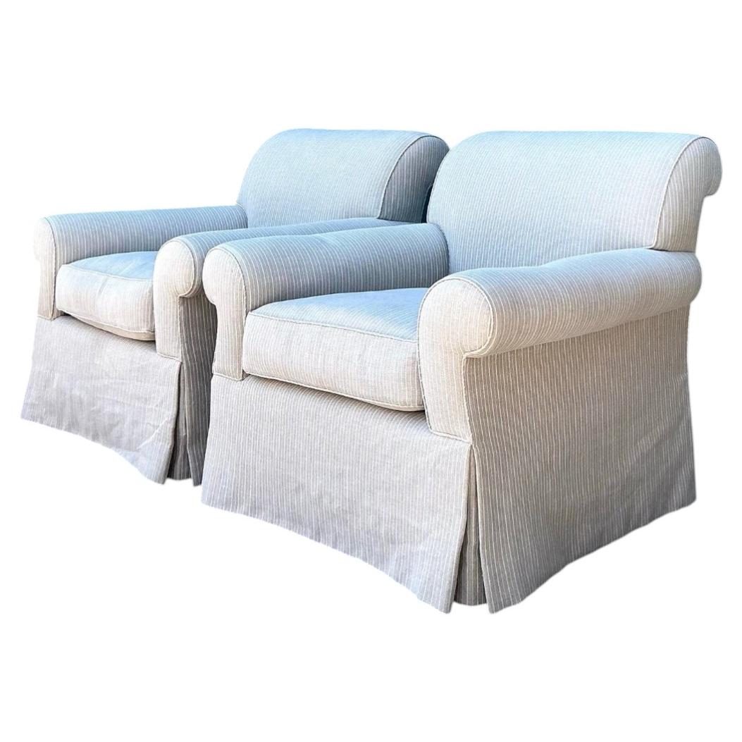 Vintage Custom Striped Lounge Chairs - A Pair