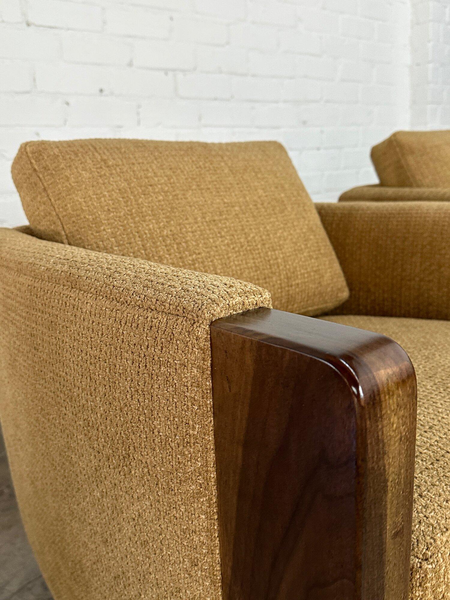 Walnut Vintage custom swivel chairs -pair For Sale